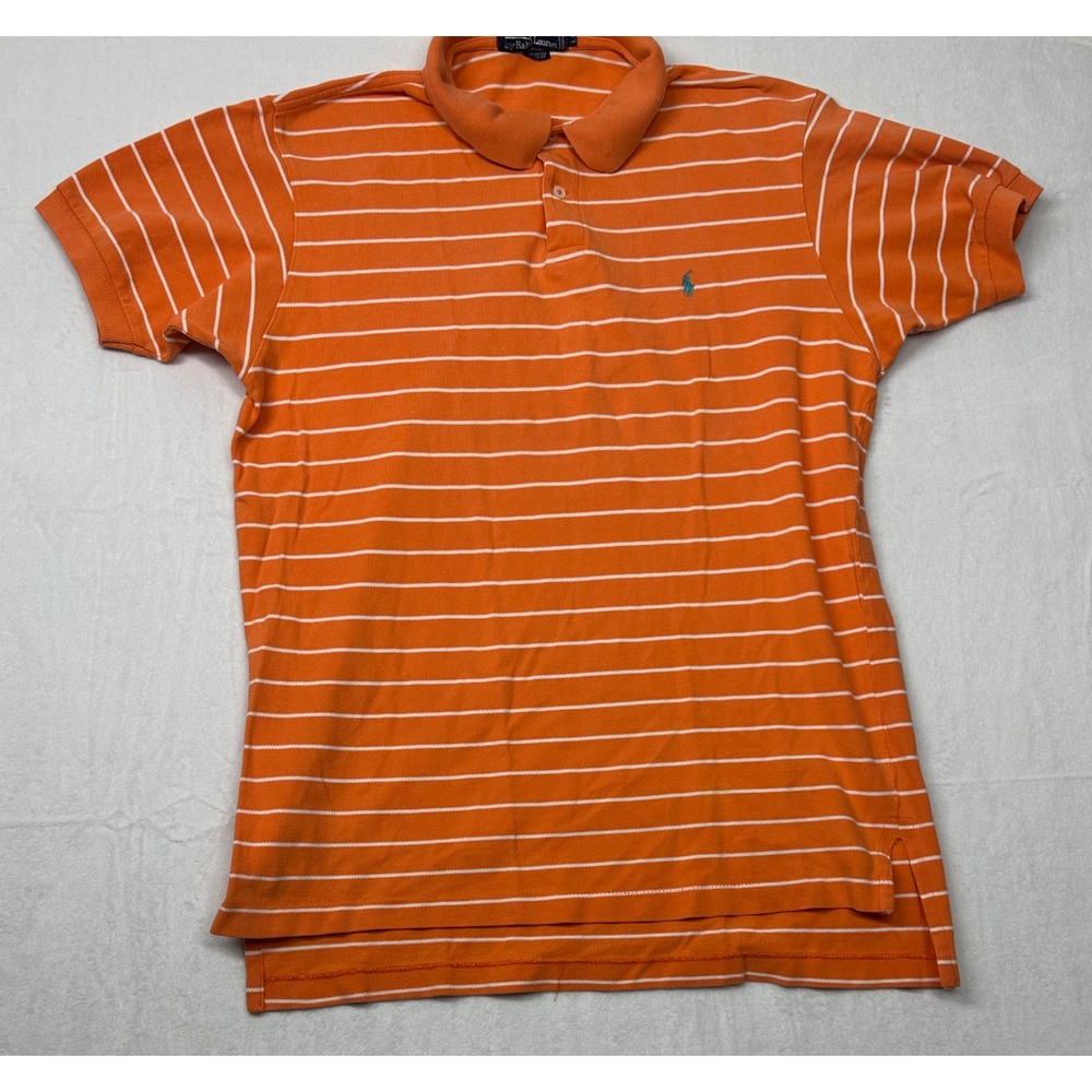 Polo Ralph Lauren Mens Striped Polo Shirt Short Sleeve Orange & White